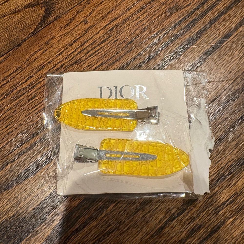 Brand New Dior Monogram Logo Yellow Hair Clips - Limited Edition